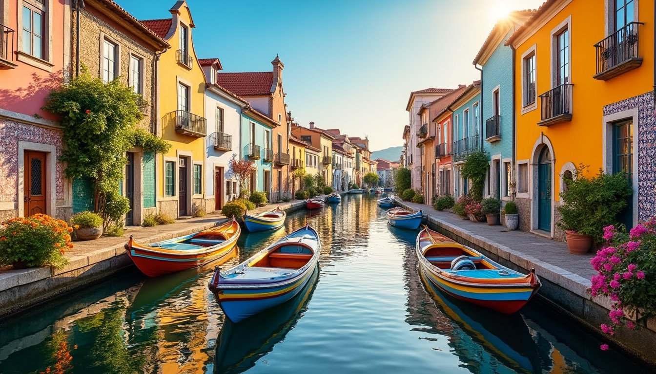 découvrez aveiro, surnommée la petite venise portugaise, avec ses canaux pittoresques, ses moliceiros colorées et son charme authentique. partez à la découverte de cette ville unique au portugal !